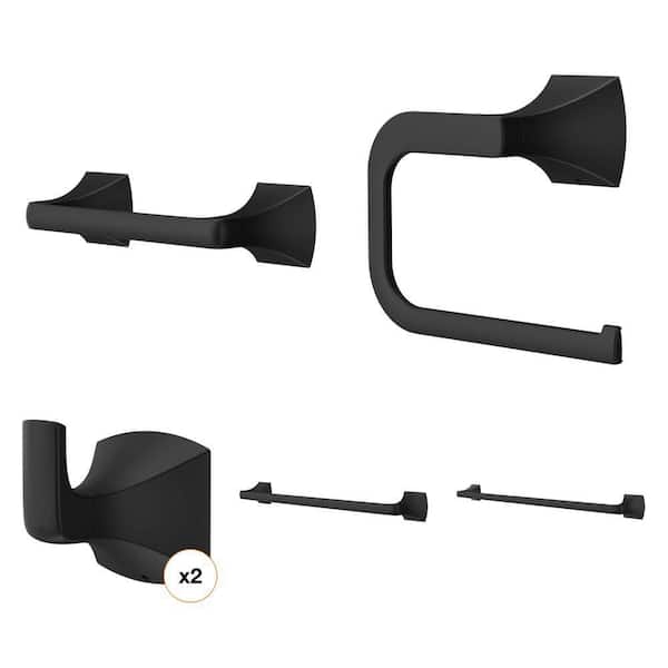 Bruxie Matte Black Bath 5-Piece Set: 18 in. & 24 in. Towel Bars, Hand Towel Holder, Toilet Paper Holder, Robe Hook
