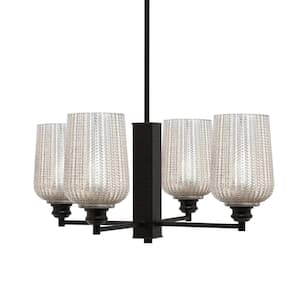 Albany 23 in. 4 Light Espresso Chandelier with Silver Textured Glass Shades