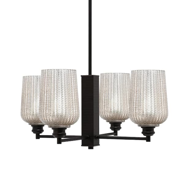 Unbranded Albany 23 in. 4 Light Espresso Chandelier with Silver Textured Glass Shades