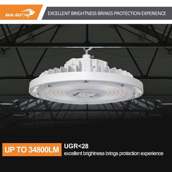 RUN BISON 13 in. 240W White Integrated LED UFO High Bay Light Garage Light, Up To 34800LM, 3000/4000/5000K, 0-Volt to 10-Volt