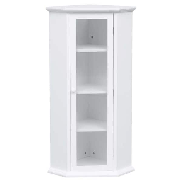 Unbranded 16.54 in. W x 16.54 in. D x 42.32 in. H White Freestanding Bathroom Linen Cabinet with Glass Door