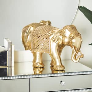 10 in. x 15 in. Gold Polystone Elephant Sculpture
