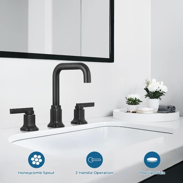 8 in. Widespread Double-Handle Waterfall Bathroom Faucet with Pop-Up Drain in Matte Black