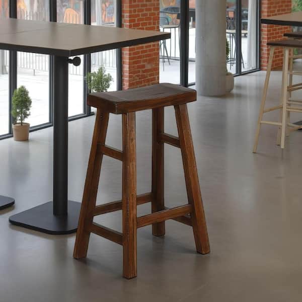 Benjara Reggie Mocha Brown Wood Frame Barstool (Set of 2)