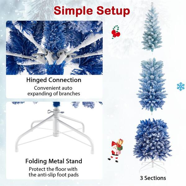 Costway 7 ft. Blue Unlit Gradient Snow Flocked Artificial