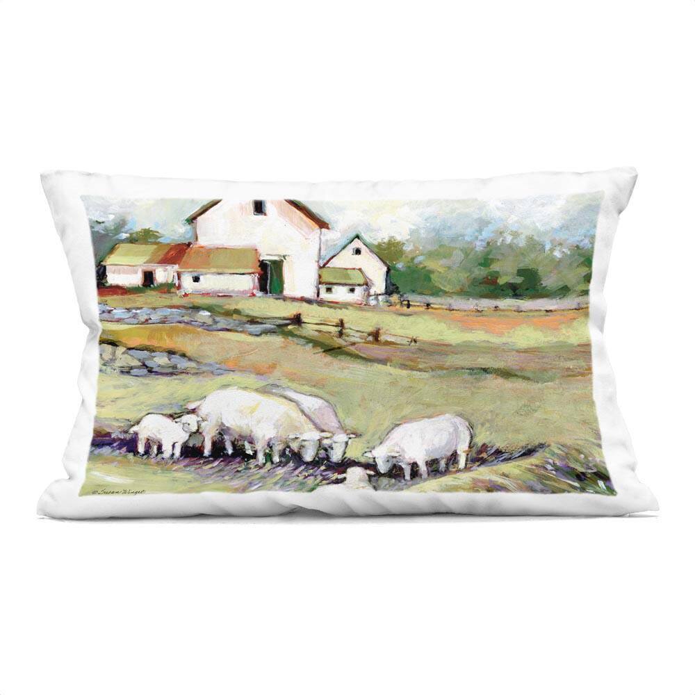 Sheep Grazing at Barn Green Print Zipper Polyester 14 in. X 20 in. Throw Pillow price history on PriceWatchPro
