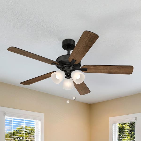 Stellant II 52 in. Indoor/Covered Outdoor Downrod Matte Black Traditional Ceiling Fan w/ Three 3000K LED Bulbs Included