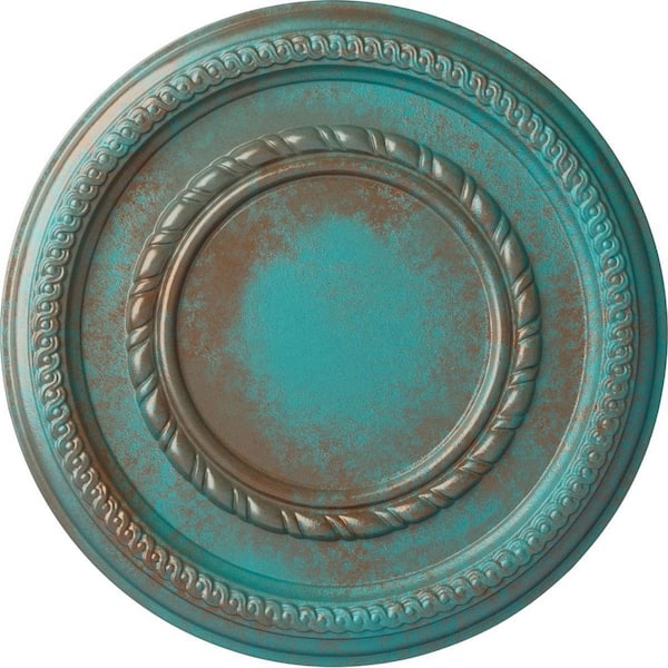 Ekena Millwork 1-1/8 in. x 12-5/8 in. x 12-5/8 in. Polyurethane Federal Roped Small Ceiling Medallion, Copper Green Patina