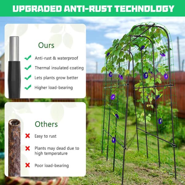 Lalahoni 6ft Tall A-Frame Garden Trellis - Metal Cucumber Trellis With Nylon Netting For Climbing Plants, Black