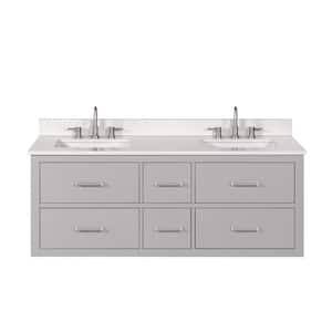 Avon 61 in. W x 22 in. D x 23 in. H Double Sink Floating Bath Vanity in Gray with White Quartz Top