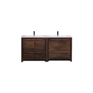 Dolce 72 in. W Bath Vanity in Rosewood with Reinforced Acrylic Vanity Top in White with White Basins