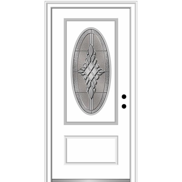 MMI Door 36 in. x 80 in. Grace Left-Hand Inswing Oval-Lite Decorative Primed Fiberglass Prehung Front Door on 6-9/16 in. Frame