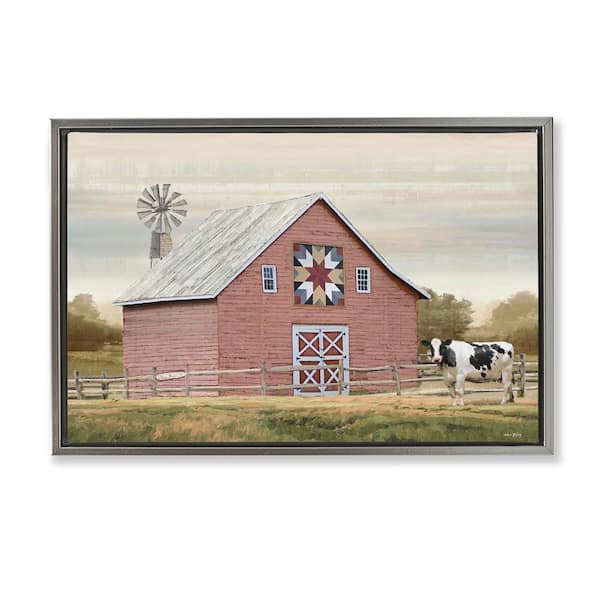 Stupell Industries Traditional Barn & Windmill by Amber Sterling Gray Floater Frame Nature Graphic Art Print 17 in. x 25 in.