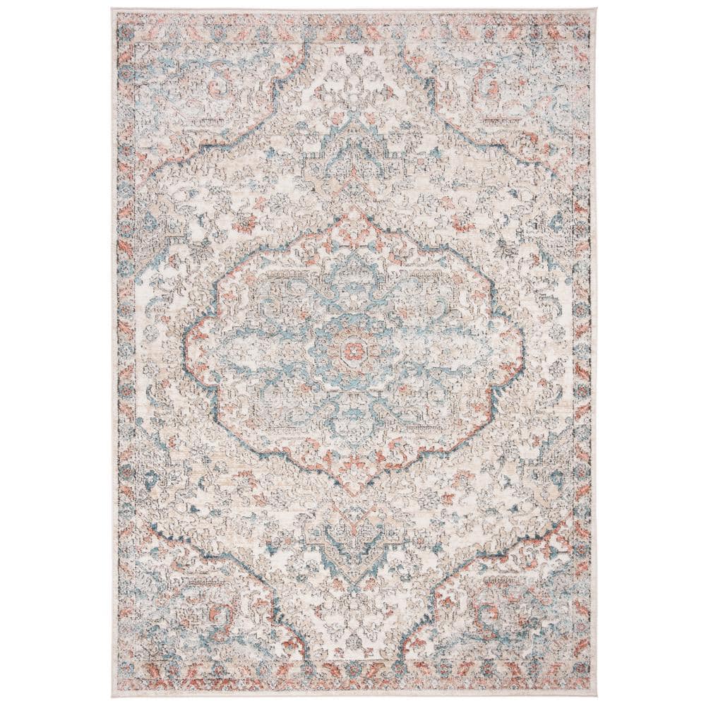 Vintage Elegance Oregon Floral Blue & Beige Synthetic Area Rug - 5'1" x 7'6"