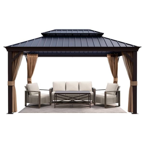 10 ft. x 14 ft. Gazebo with 4-Piece Outdoor Patio Furniture Sofa Set with Beige Cushion