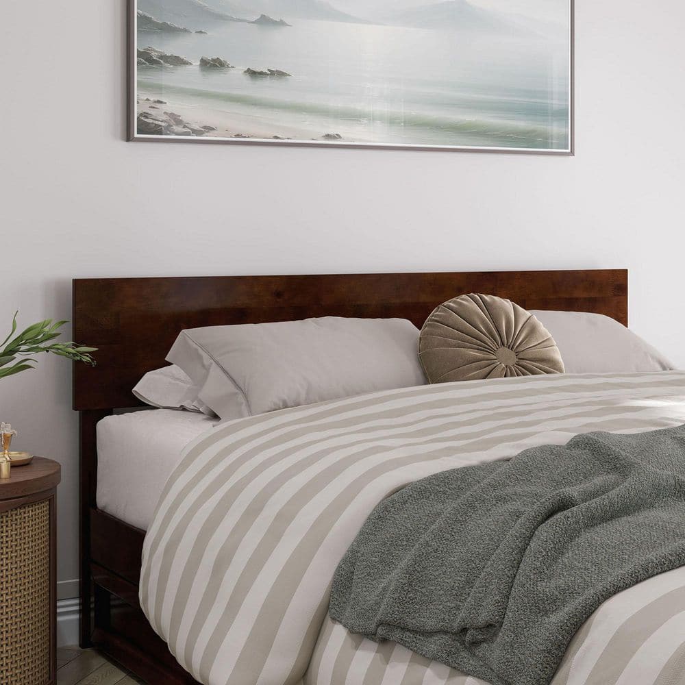 Walnut Queen Wood Platform Bed with Trundle and Headboard