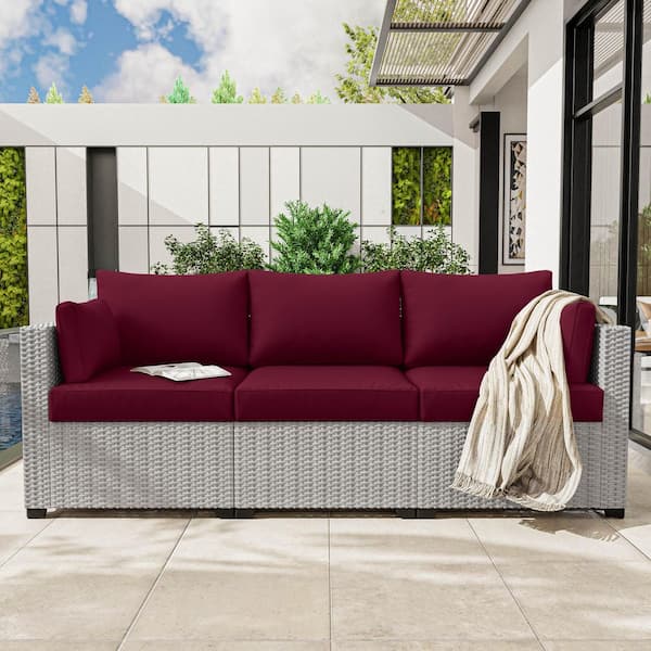 25.6 in. x 23.6 in. x 4 in. (8-Piece) Deep Seating Outdoor Lounge Chair Sofa Cushion with Lumber Pillow Cushion Burgundy