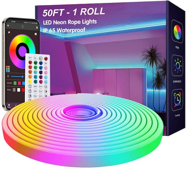 50 ft. Integrated LED Strip Light Fixture Rope Lights, IP65 Waterproof, RGB Color Changing, Remote Control ‎ Plastic