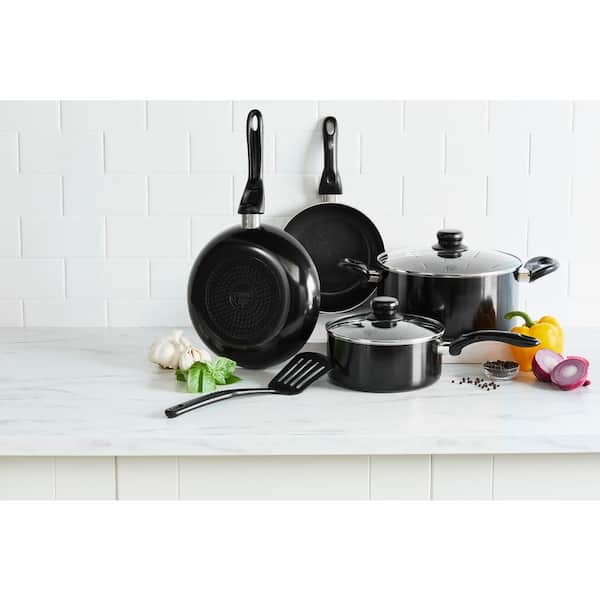 7 Piece Aluminum Non-Stick Dishwasher Safe Cookware Set, Pots and Pans, Black