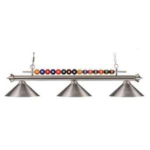 Shark 3-Light Brushed Nickel with Metal Brushed Nickel Shade Billiard Light with No Bulbs Included