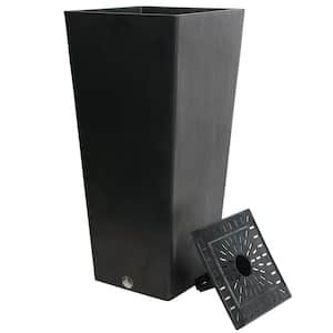 Valencia 13 in. x28 in. H Black Square Planter with Water Tray