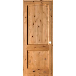 36 in. x 96 in. Knotty Alder 2-Panel Left-Handed Clear Stain Wood Single Prehung Interior Door with Arch Top