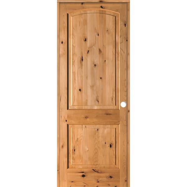 Krosswood Doors 32 in. x 96 in. Rustic Knotty Alder 2-Panel Left Handed Clear Stain Wood Single Prehung Interior Door with Arch Top