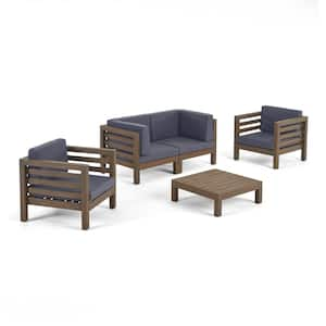 Oana Grey 5-Piece Wood Patio Conversation Seating Set with Dark Grey Cushions