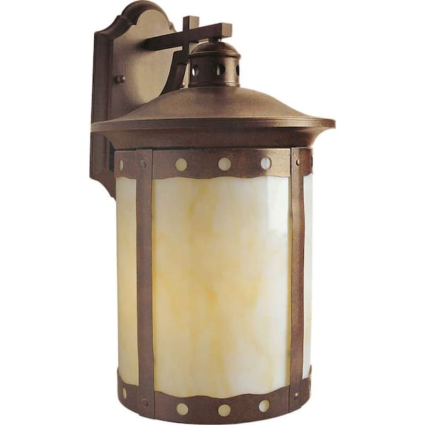 Forte Lighting 1-Light Rustic Sienna Outdoor Wall Lantern with Honey Glass