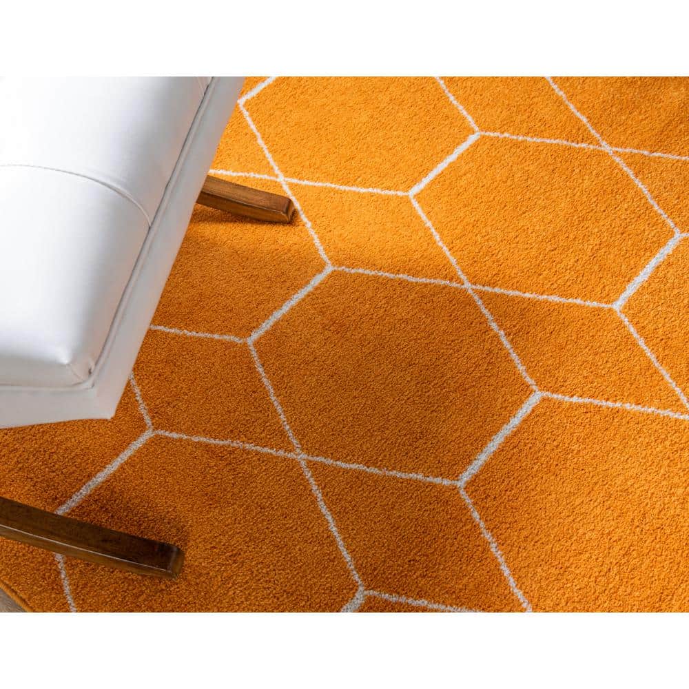Vivid Orange and Ivory Geometric Trellis 6' x 9' Area Rug