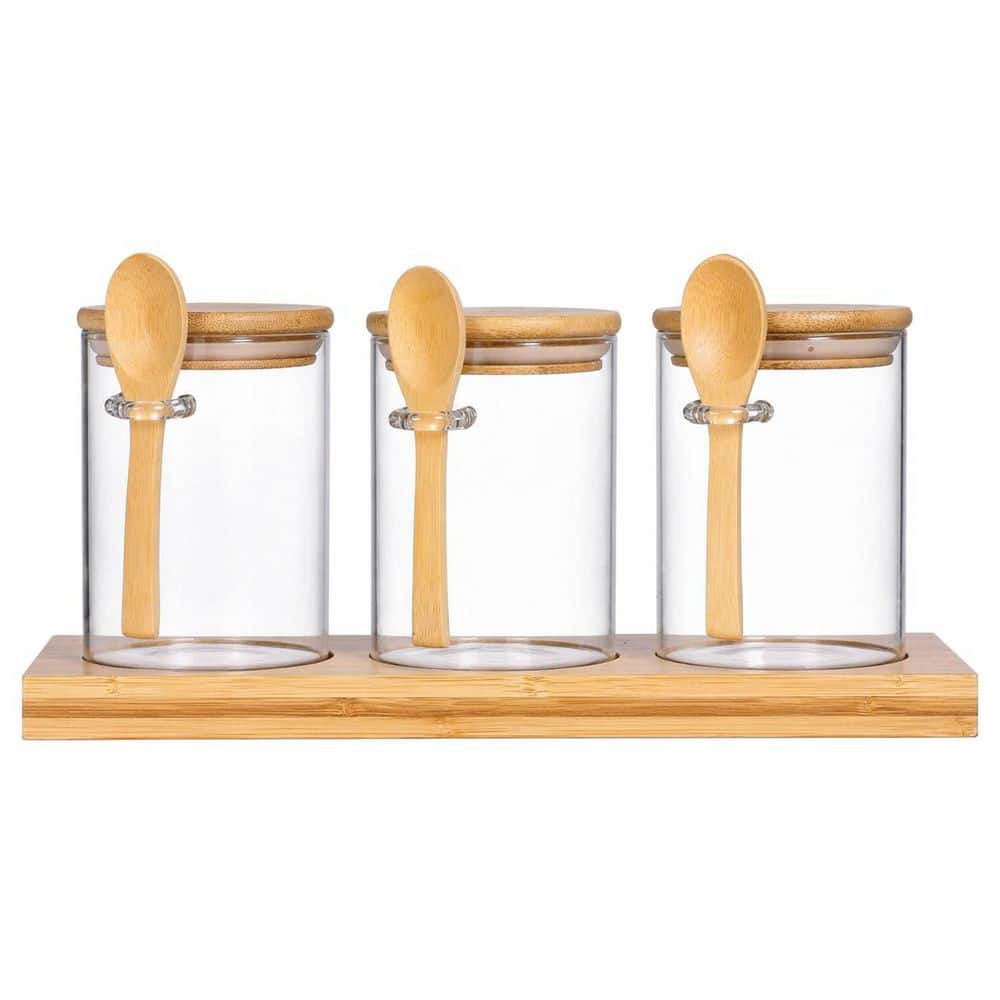 3-Piece 20 oz Glass Airtight Spice Storage Container Set with Spoon, Tray and Bamboo Lids price history on PriceWatchPro