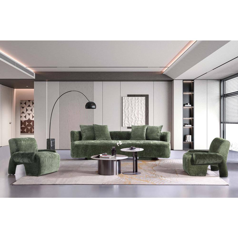 Olive Green Chenille 3-Piece Sofa and Accent Chairs Set