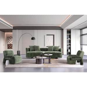 Verandah 3-Piece Olive Green Chenille Upholstered XL Sofa and Accent Chairs Living Room Set