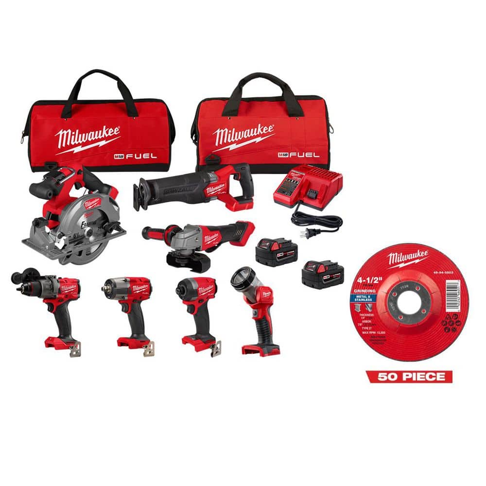 M18 FUEL 18V Cordless Combo Kit with 2 5.0 Ah Batteries, 1 Charger (7-Tool) w/ 50 4 1/2 in Metal Grinding Wheel Type 27 price history on PriceWatchPro