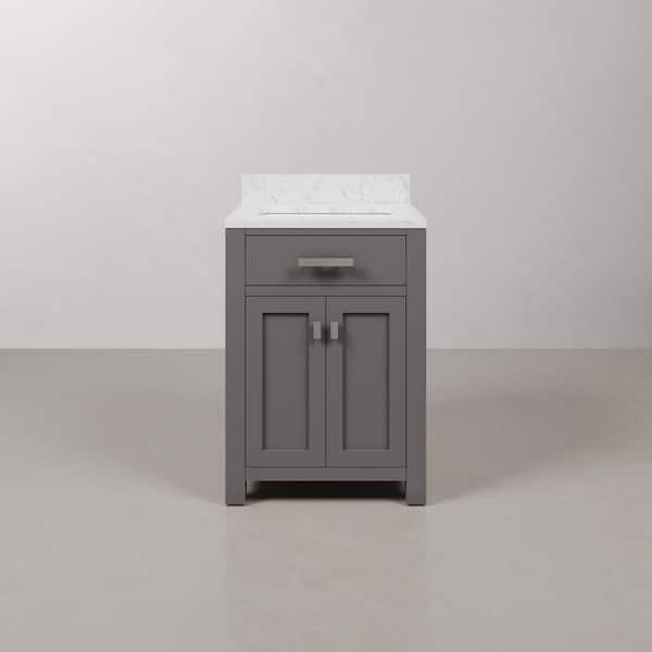 Madison 24 in. W x 21.5 in. D x 34 in. H Single Sink Bath Vanity in Cashmere Grey with Carrara White Marble Top