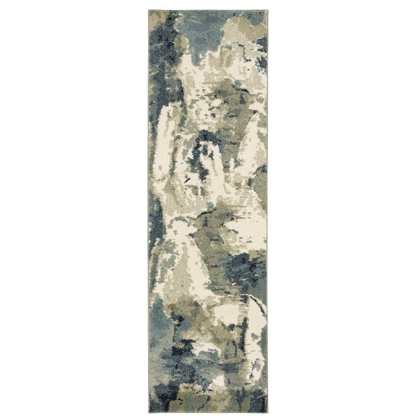 AVERLEY HOME Sienna Blue/Green 2 ft. x 8 ft. Industrial Abstract Polypropylene Indoor Runner Area Rug