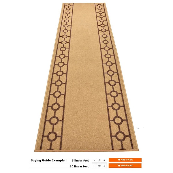 Solid Border Design Cut to Size Brown Color 31 .5 Width x Your Choice Length Custom Size Slip Resistant Runner Rug