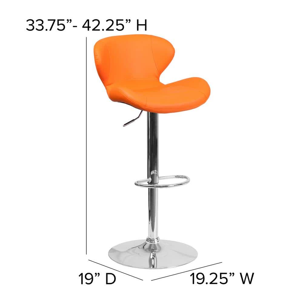 Curvaceous Orange Vinyl and Chrome Adjustable Swivel Barstool