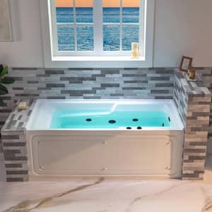 60 in. x 30 in. Whirpool and Heated Bathtub with Right Drain in White with Matte Black Hardware