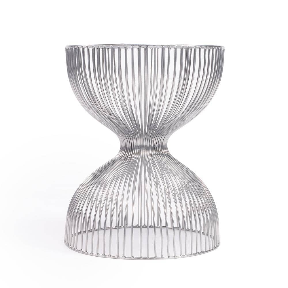 Nicholas Silver Metal and Glass Round Side Table