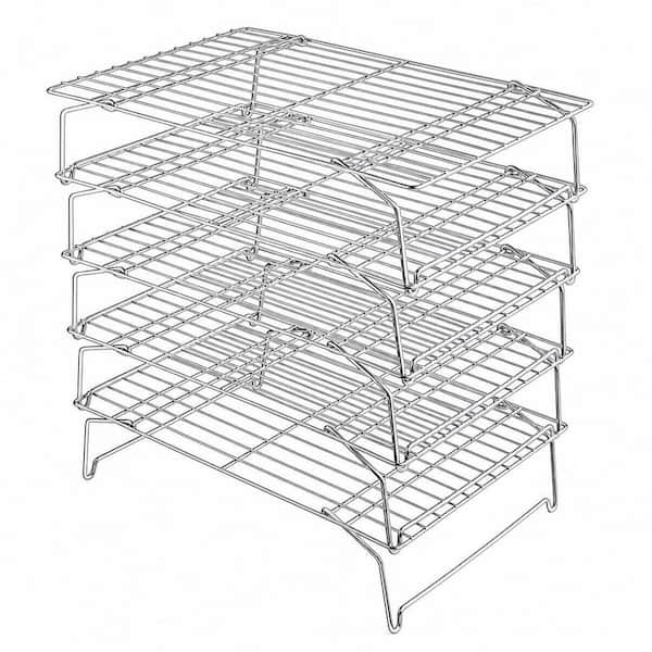 5-Tier 15 in. x 10 in. Silver Nonstick Cooling Rack, Stainless Steel Stackable Collapsible Baking Rack