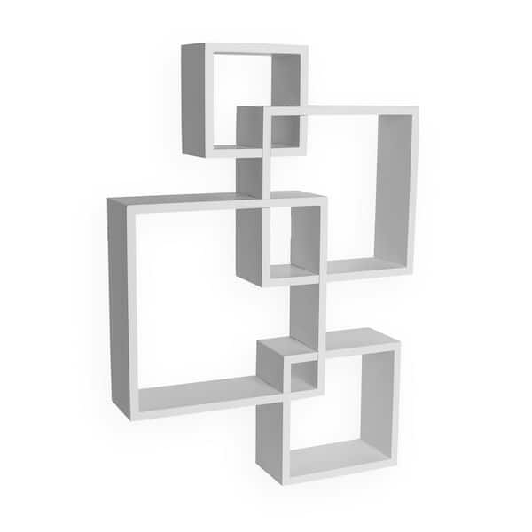 DANYA B Contempo 18 in. x 25.5 in. White MDF Intersecting Cube Shelves