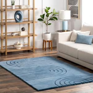Valery Arches Faux Rabbit Machine Washable Blue 3 ft. 9 in. x 6 ft. Modern Area Rug