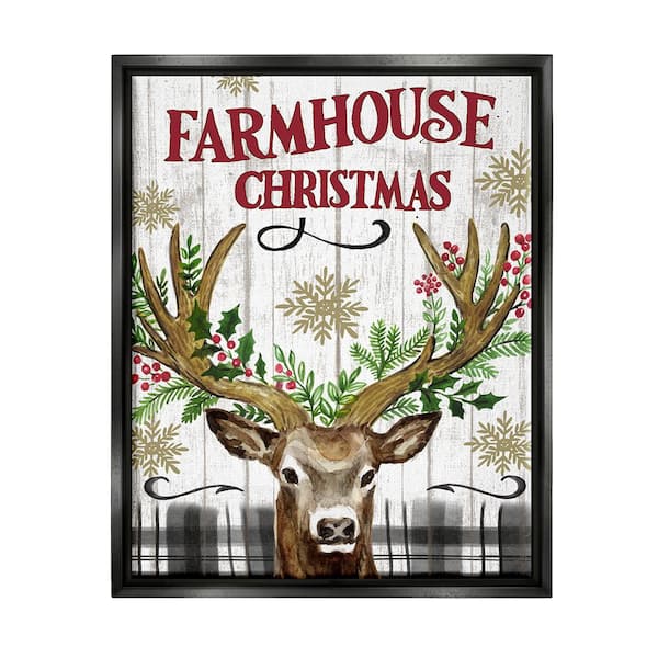 Farmhouse Christmas with Plaid 1-Piece Floater Frame Graphic Print Animal Poster Art Print 21 in. x 17 in.