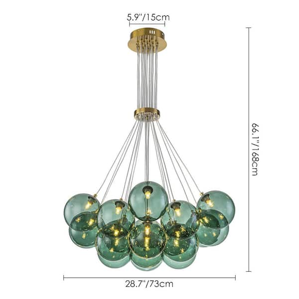 RRTYO Ashley 19-Light Modern Glam Gold Cluster Chandelier/ Green