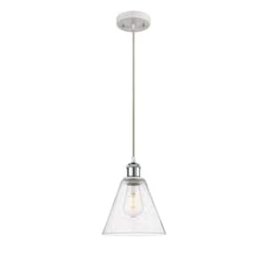 Berkshire 60-Watt 1-Light White and Polished Chrome Shaded Mini Pendant Light with Seeded Glass Seeded Glass Shade