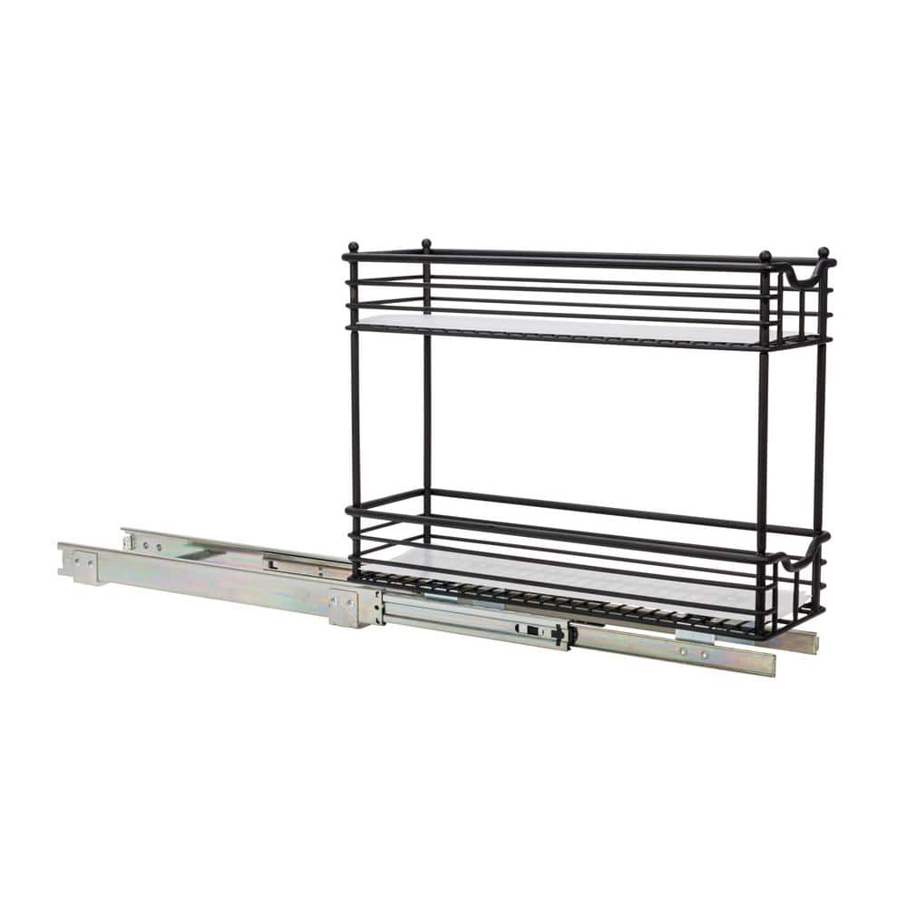 Black Steel 2-Tier Pull-Out Storage Organizer with Plastic Liners