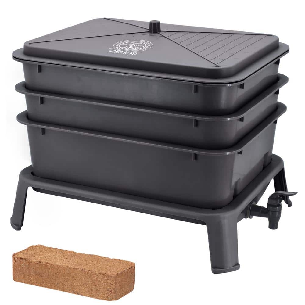 Jaylen Worm Nerd Large Black 4-Tray Worm Composting Bin Kit with Coco