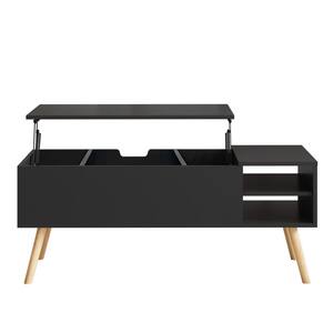 Black Wood Outdoor Coffee Table with Large Storage Space and can be Raised