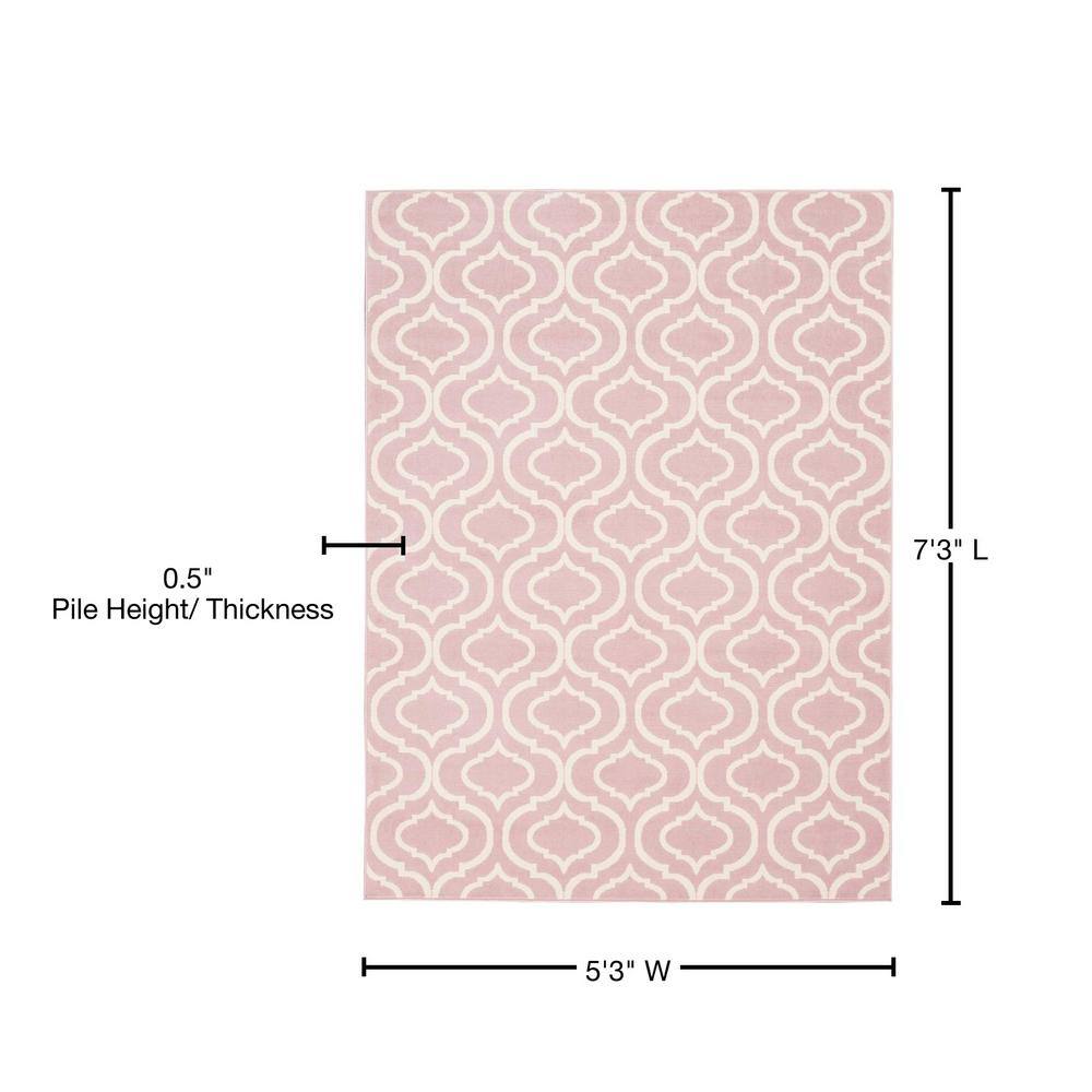 Pink Trellis Pattern Rectangular Synthetic Area Rug 5'3" x 7'3"